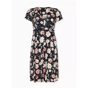 Torrid || Black Studio Knit Floral Button-Front Midi Skater Dress